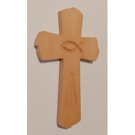 Kaltner Präsente Gift Idea Wall Cross Real Beech Wood Cross Crucifix for Wall 20 cm Modern with Hearts