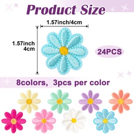Alpinleux 24pcs Flower Iron on Patches, Cute Daisy Flower Patch for Clothes, Sew on Embroidered Applique Patch, Sewing Floral Patches for Clothes Jeans Jackets Bags - 8 Colors (4x4cm)