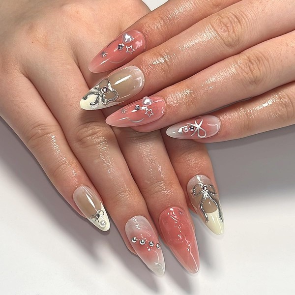 Press On Nails, Beauty Pattern Summer Cute Glue on Nails,