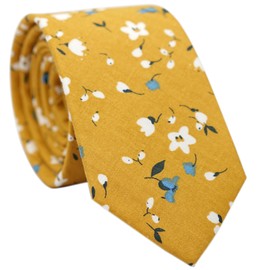 BELLUNO Floral Skinny Tie for Men, Slim Flower Ties for Wedding, Activities, Gift Box, Marigold