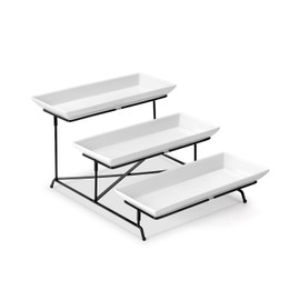 Yedio 3 Tier Serving Tray Set 14 Inch Porcelain Tiered Serving Trays Platters, Collapsible Sturdier Stand with Stable Cross Bars, Three Layer Serving for Party Entertaining Food Display Fruit Dessert