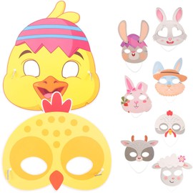 JOINPAYA 9pcs Easter Animal Paper Masks: Farm Forest Animal Chick Rabbit Mask Party Decorative Masks for Easter Party Supplies Jungle Theme Birthday