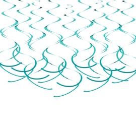 MISU Teal Swirl Party Decorations Plastic Whirls Streamers Foil Swirls Hanging Decorations for Ceiling, Pack of 30