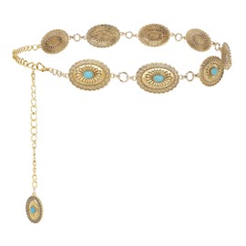 XZQTIVE Women Boho Chain Belts For Dresses Jeans Western Cowgirl Waist Links Belt Adjustable Metal Concho Belt