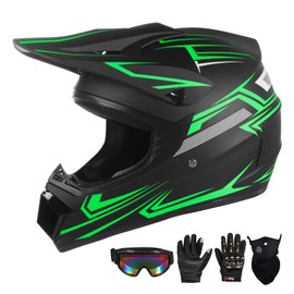 Youth Motocross Kids Dirt Bike Helmets ATV Bump Safty Full Face Motorcycle Helmet Off-Road Mountain Bike Helmet with Goggles Gloves Mask DOT Approved (Green, Medium)