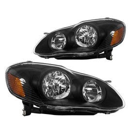 PHILTOP Headlight Assembly for 2003-2008 Corolla, Black Housing with Amber Reflector and Clear Lens, OE-Style Replacement Pair