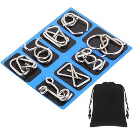 Metal Wire Puzzle Set of 8 with Pouch, Brain Teaser Puzzles IQ Test Ring Disentanglement Unlock Interlock Game Trick Metal for Party Favor Challenge(C