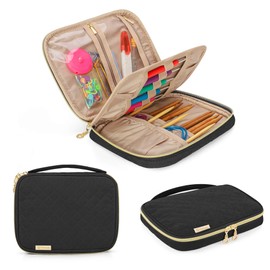 Yarwo Crochet Hooks Case, Travel Organizer Case with Multiple Pockets for Various Crochet Hook, Knitting Needles (up to 20cm/8”) and Knitting Supplies, Black (Bag ONLY)