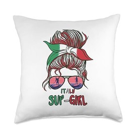 SUP Stand-Up Paddle Board Surfing Gifts Shirts Italy-SUP-Girl Surfing Stand-Up Paddle Supboard Paddleboard Throw Pillow, 18x18, Multicolor