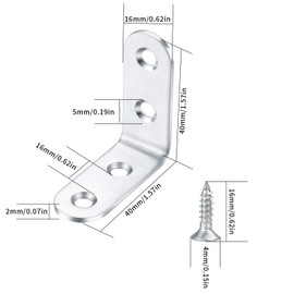 10 Pcs Stainless Steel L Shape Corner Brace Bracket, Joint Right Angle Bracket, 90 Degree Corner Connectors for Shelves, Furniture, Wood, with Screws