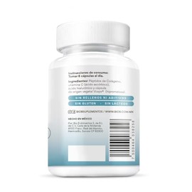 BIO B | Colágeno Hidrolizado 90 Cápsulas Veganas + Ácido Hialurónico + Vitamina C | Fortalece Uñas y Cabello. Humectación | Colágeno bovino y porcino tipo 1 y 3