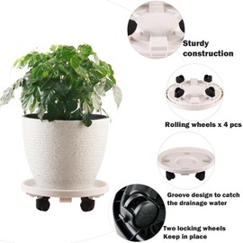 KvyusFlourish 5 Packs Large Plant Caddy with Wheels 13" Rolling Wheeled Plant Stands Heavy-Duty Plastic Flower Pot Roller Base Movers Indoor Outdoor Planter Dolly with Casters Trolley, White