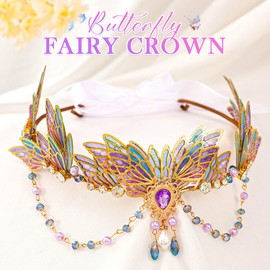 Kilshye Butterfly Fairy Crowns and Tiaras Purple Elf Costume Headpiece Crystal Bridal Headband Renaissance Hair Accessories for Women and Girls