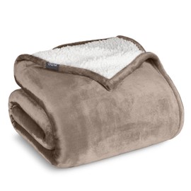 Bare Home Sherpa Fleece Blanket - Full/Queen Size - Blanket for Bed, Sofa, and Couch - Warm & Lightweight - Fluffy & Soft - Reversible (Full/Queen, Taupe)