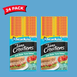 StarKist Tuna Creations Deli Style Tuna Salad, 3 oz Pouch (24 Pack) Ready to Eat Wild Caught Tuna, 13g Protein, 80 Calories Per Serving, Gluten Free, Soy Free, Kosher, Perfect for Salads, Meals and Snacks