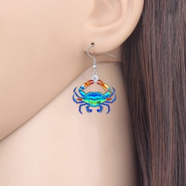 LONYOO Girls Crab Earrings Dangle Jewellery Gifts for Women Teens Acrylic Colorful Sea Animals Summer Charms Decorations (Blue)