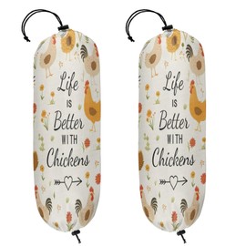 Wall Mount Grocery Bag Holder - Plastic Bag Storage, Garbage Dispenser Organizer Shopping Bags Carrier for Pet Lovers Home Kitchen Decor, Gifts for Women Mom Family Friends (Chickens)