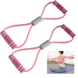 Quwem 2pcs Arm Figure 8 Resistance Band with Handles,Resistance Band Chest Expander Yoga Gym Fitness Pulling Rope 8 Word Elastic for Arm and Shoulder Stretch Strength Training for Women and Men Pink