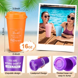 Skylety 30 Pcs Thank You Gifts 16 oz Coffee Cups Bulk Employee Appreciation Gift Inspirational Tumbler with Lid Reusable Plastic Coffee Cup for Coworker Staff Women Teacher (Bright Colors)