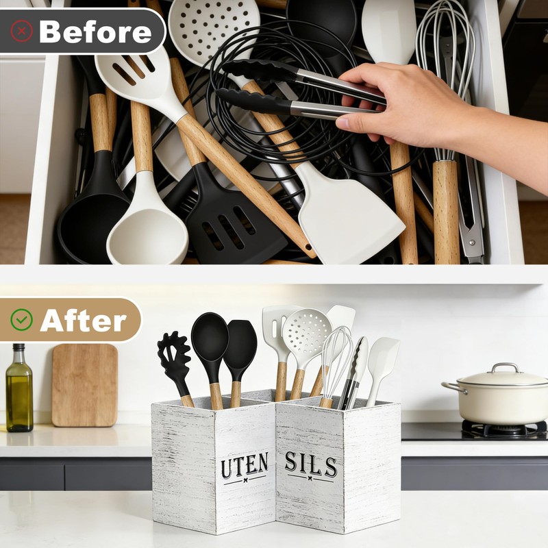 DTXIAQIAO Extra Large Kitchen Utensil Holder for Countertop, Three Compartment