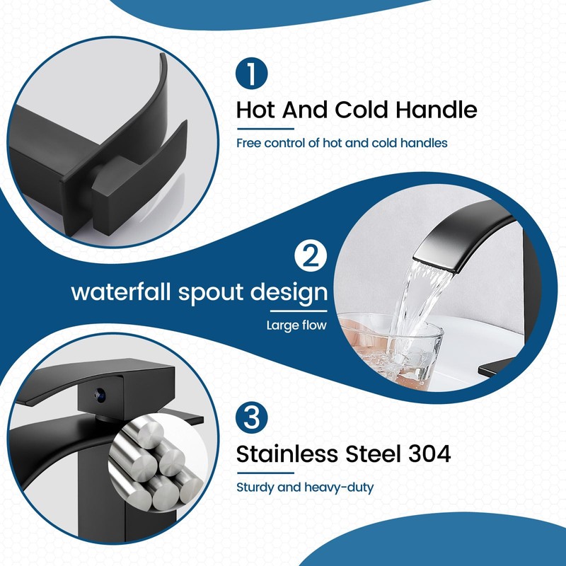 Airuida Matte Black Waterfall Bathroom Faucet, Single Handle Single Hole