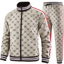 Aeeleire Track Suits for Men Set Plaid Tracksuit Mens Sweatsuits 2 Piece Sport Jogger Sweat Suits Clothes Jogging Outfits Khaki JM-A05-M