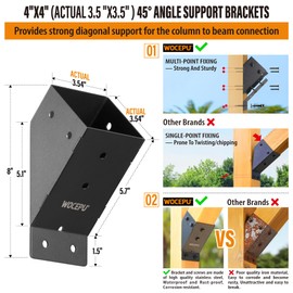 Wocepu 8pack 45 Degree Angle Support Bracket, for 4x4 (Actual 3.5''x3.5'') Pergolas, Gazebo, Deck Porch, Cabin Elevated Wood Support Bracket Support kit (Frosted-Black)