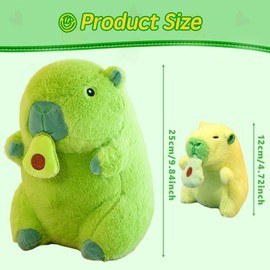 Capybara Plüschtier & Plush Keychain, Grün Capybara Kuscheltier Stofftier mit Avocado, Kawaii Capybara Puppenkissen Kissen Spielzeug, Niedlichen Plushie Geschenk für Kinder Jungen Mädchen 25cm