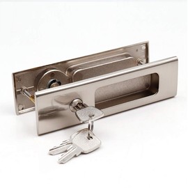 WOLFBIRD Sliding Door Lock Mortise Lock Handle with Keys Invisible Recessed Handle for Wooden Pocket Door Barn Door(Sliver)