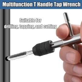 Treki Adjustable T Handle Tap Wrench Set, T-Handle Tap Chuck Holder Wrench with 5pcs Hss Metric Thread Plug Taps M3, M4, M5, M6, M8 Machine Screw Threading Tap Drill Bits for Metal Plastic Wood