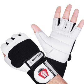 BORN TO WIN Leather Weight Lifting Gloves Gym Gloves for Men & Women with Wrist Support & Padded Palm Protection Breathable Workout Gloves for Training Powerlifting & Exercise Gloves for Cycling