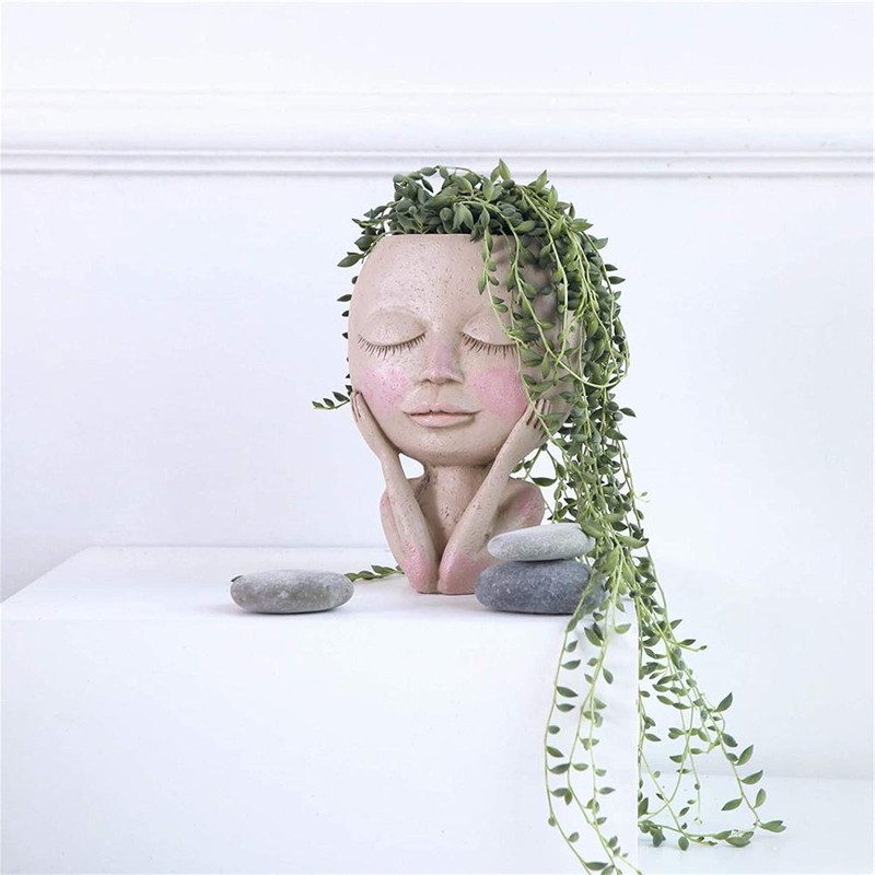 Girls Face Head Planter Flower Container Safe Nontoxic Garden Decor