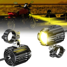 Motorcycle Auxiliary LED Light Driving Spotlights White/Amber Fog Lights with Mount Brackets Wire Harness Waterproof Offroad Work Lights Compatible with Motorcycle J-eep Car Truck 60W Driving Lamps