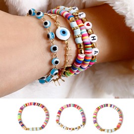 EuTengHao 6655Pcs Flat Ceramic Beads Round Polymer Clay Spacer Beads for Jewelry Making Bracelets Necklace Earring DIY Craft Kit with Pendant,Jump Rings,Elastic Cord (18 Colors,6mm Beads)