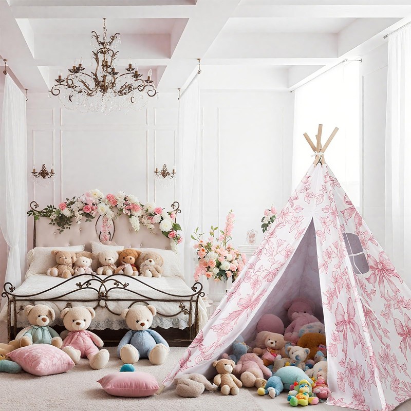Silipull Pink Bow Teepee Tent & Kids Princess Playhouse Foldable