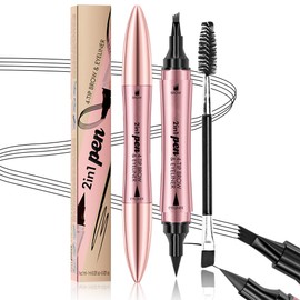 TOEECY Augenbrauenstift Doppelseitiger 2-in-1Lüssiger Brauenstift Eyeliner Mit Doppelbürste Wasserdicht vierköpfige Gabel ideal für Beauty Liebhaber(Grau + Schwarz)