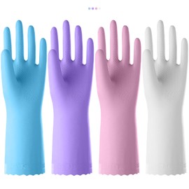 KAQ Rubber Gloves for Dishwashing Cleaning: 4 Pairs Reusable Household Kitchen Dish Washing Glove with Cotton Liner