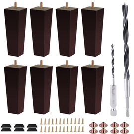 Txcucc Sofa Legs Square Bed Feet 6 inch Wood Replacement Leg for Furniture Set of 8, Dark Brown