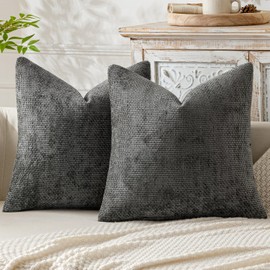 MIULEE Set of 2 Cushion Covers Fringe Chenille Cushion Covers Sofa Cushion Decorative Cushion for Couch Sofa Living Room Grey 40 x 40 cm