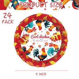9" Chicken Paper Plates Chicken Celebrate Party Tableware Round Chicken Disposable Dinner Paper Plates Set Farm Chicken Theme Party Paper Plates for Farm Birthday Baby Party Decorations(24pcs)