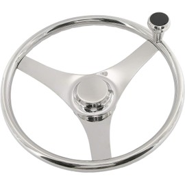 YaeMarine Stainless Steel Marine Boat Steering Wheel 13-1/2" Dia 3 Spoke Sports Steering Wheel Finger grips with Control Knob and Cap
