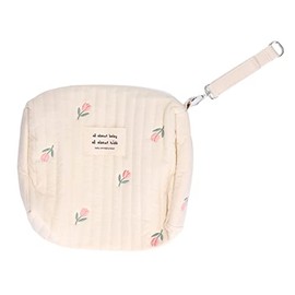 Bolsa Portátil para Biberones, Bolsa de Almacenamiento de Pañales de Algodón, Bolsa Neutra para Cochecito, Tanto para Biberones como para Pañales (bordado de tulipanes)