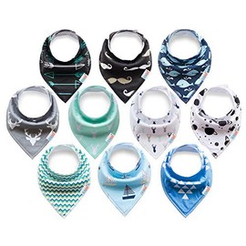 ALVABABY Baby Drool Bibs For Drooling Teething Feeding Reusable Adjustable Snaps Absorbent Cotton Boys Girls 12 Packs Newborn Infant Toddler Bandana Bibs 12SD03-CA