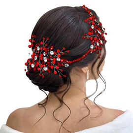 JHOO Red Rhinestone Bridal Headpiece, Wedding Crystal Hair Accessories, Silver Rhinestone Hair Accessories, Party Crystal Hairband (Red, One Size) HP804-red