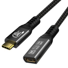 USB C Extension Cable 80Gbps for Thunderbolt 5 Support 240W Charging and 16K/8K Display, Type C Extender Cord Male to Female Compatible with USBC Hub/iPhone16/MacBook/iPad (1.64 ft)