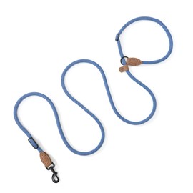 Mile High Life Hands Free Dog Leash, Crossbody Leash with Genuine Leather Connection, Multifunctional Adjustable Waist Leash Heavy Duty Slip Lead No Pull for Dog Walking Running (Blue White, 7FT)