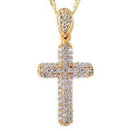 RIZILIA Cross Pendant with 45cm(18") Chain & Round Cut Gemstones CZ [White Topaz] in 18K Yellow Gold Plated, Simple Modern Elegance