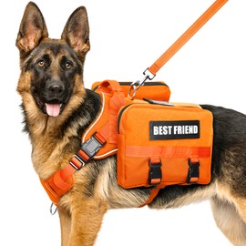 MOOGROU Dog Backpack Harness and Leash Set for Large Dogs Orange XL