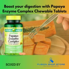 Papaya Enzymes Chewable- Complex Tablets Dietary Supplement, 180 Count (Pack of 1), Boxed by Fusion Shop Store