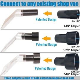 Happy Tree Universal Fits All Shop Vacs with 2-1/2" & 1-7/8" & 1-1/4" Adapters Clear Extraction Accessory Nozzle for Auto Detailing, Shop Vac Extractor Attachment for 1-26 Gallon Wet Vacuum Cleaners